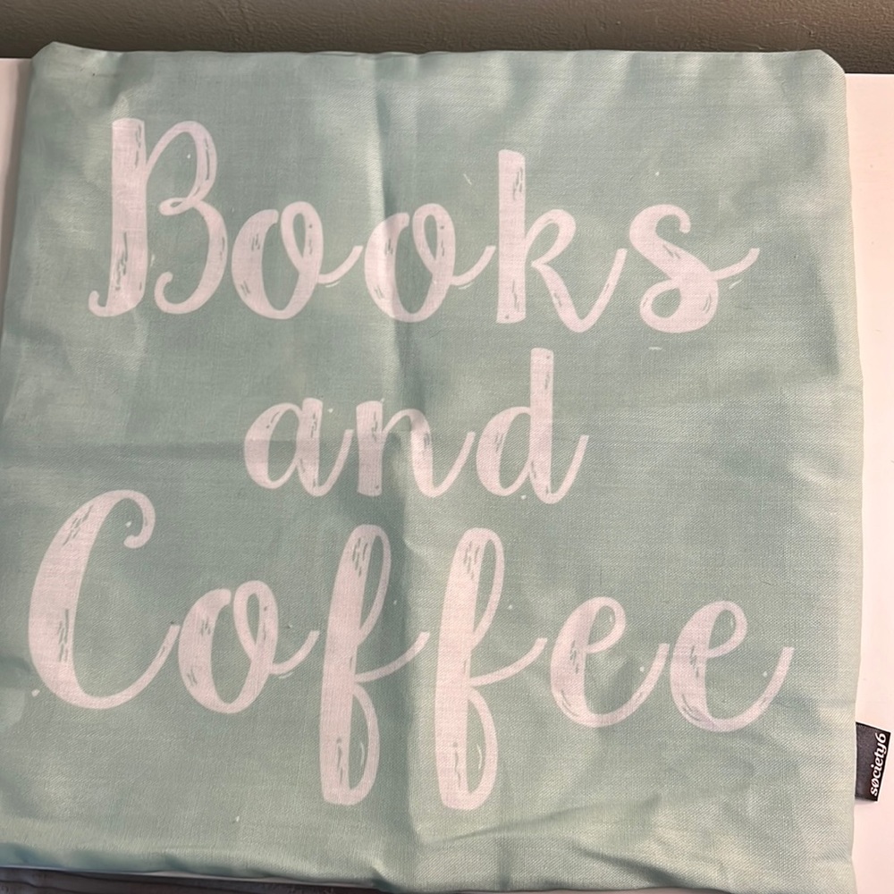 Books & Coffee light green pillow cover 16x16 by society6